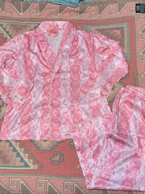 Satin Pink Monogram Two-Piece Pajama Set